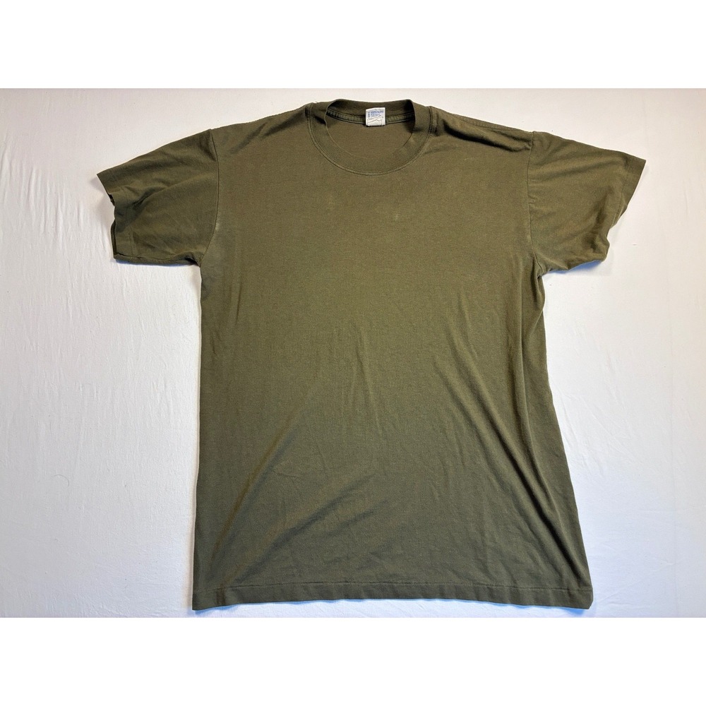 Duke Mens Large 42-44 Olive Green Crew Neck T-Shirt Single Stitch Vintage USA